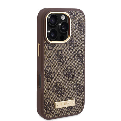 Custodia MagSafe per Apple iPhone 16 Pro, Guess, 4G Logo Plate, Blu