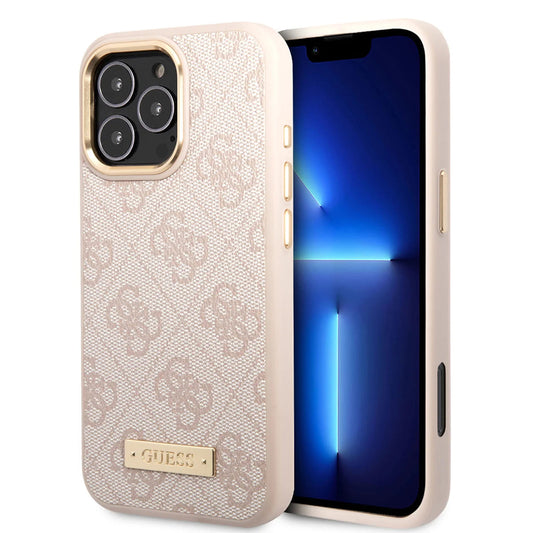 Custodia MagSafe per Apple iPhone 16 Pro, Guess, 4G Logo Plate, Rosa