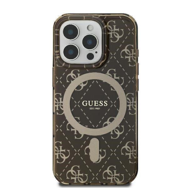 Custodia MagSafe per Apple iPhone 16 Pro, Guess, IML 4G Background, Marrone