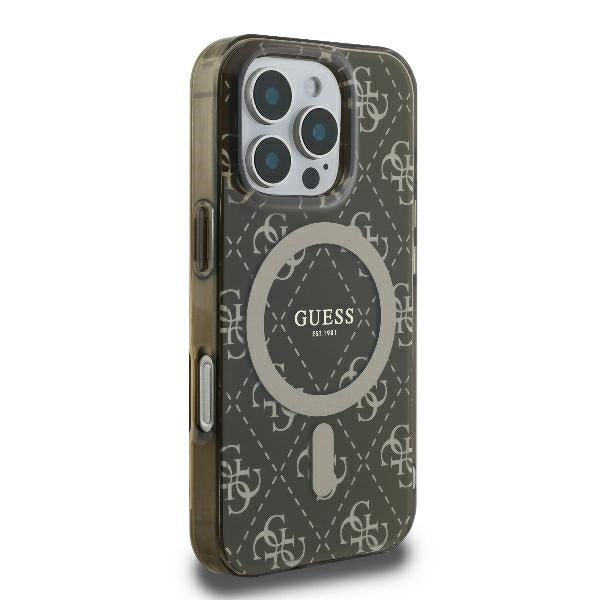 Custodia MagSafe per Apple iPhone 16 Pro, Guess, IML 4G Background, Marrone