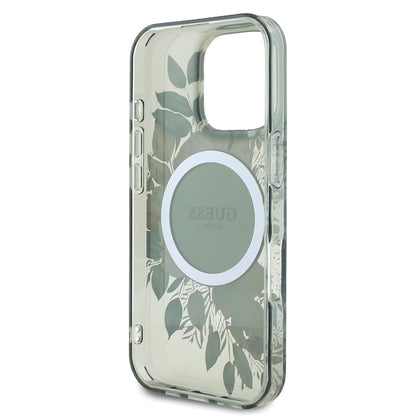 Custodia MagSafe per Apple iPhone 16 Pro, Guess, IML Flower & Tonal Circle, Verde