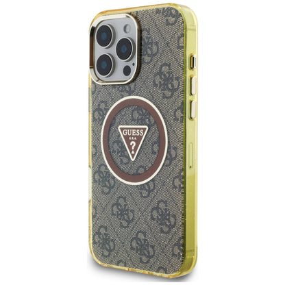 Custodia MagSafe per Apple iPhone 16 Pro, Guess, IML Glitter 4G Circle Triangle, Marrone