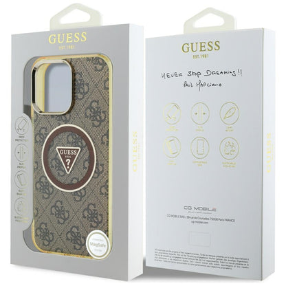 Custodia MagSafe per Apple iPhone 16 Pro, Guess, IML Glitter 4G Circle Triangle, Marrone