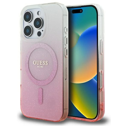 Custodia MagSafe per Apple iPhone 16 Pro, Guess, IML Glitter Gradient, Rosa