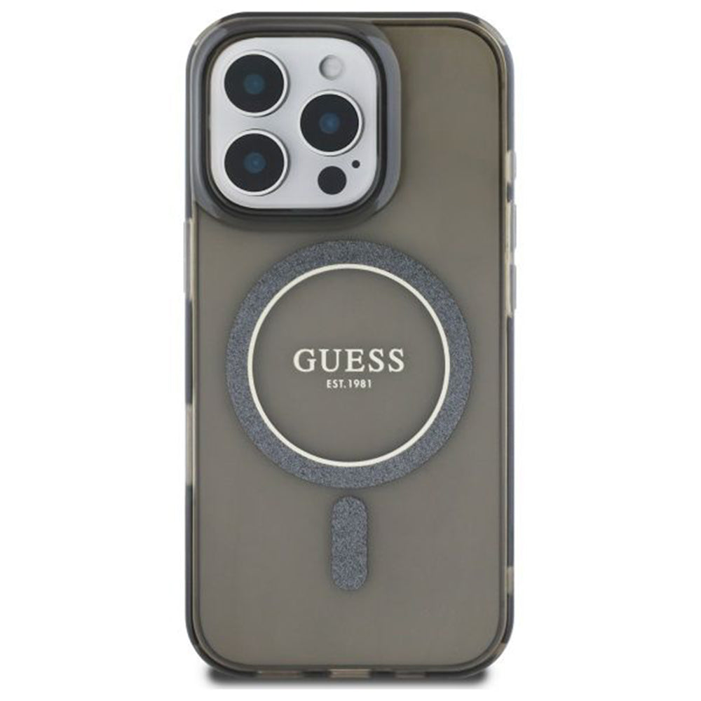 Custodia MagSafe per Apple iPhone 16 Pro, Guess, IML Glitter Ring, Nera