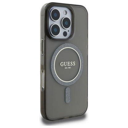 Custodia MagSafe per Apple iPhone 16 Pro, Guess, IML Glitter Ring, Nera