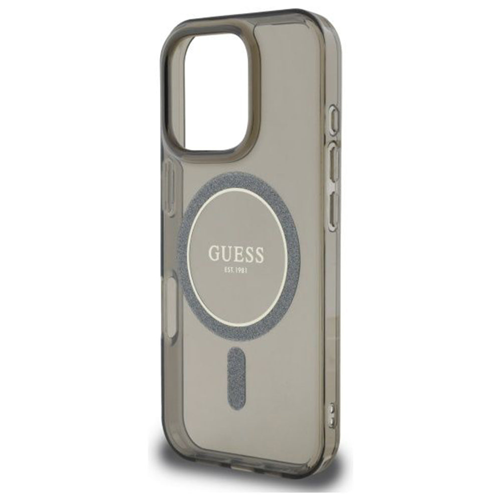 Custodia MagSafe per Apple iPhone 16 Pro, Guess, IML Glitter Ring, Nera