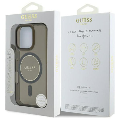Custodia MagSafe per Apple iPhone 16 Pro, Guess, IML Glitter Ring, Nera