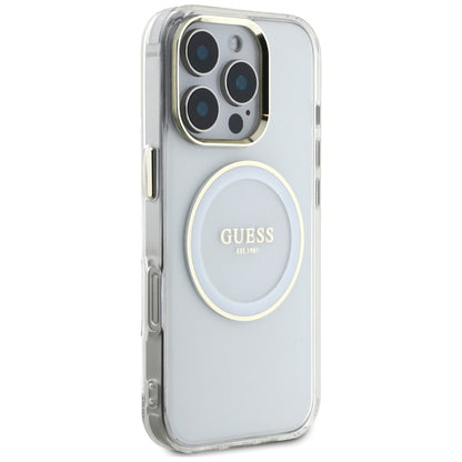 Custodia MagSafe per Apple iPhone 16 Pro, Guess, IML Metal Colored Circle, Bianca