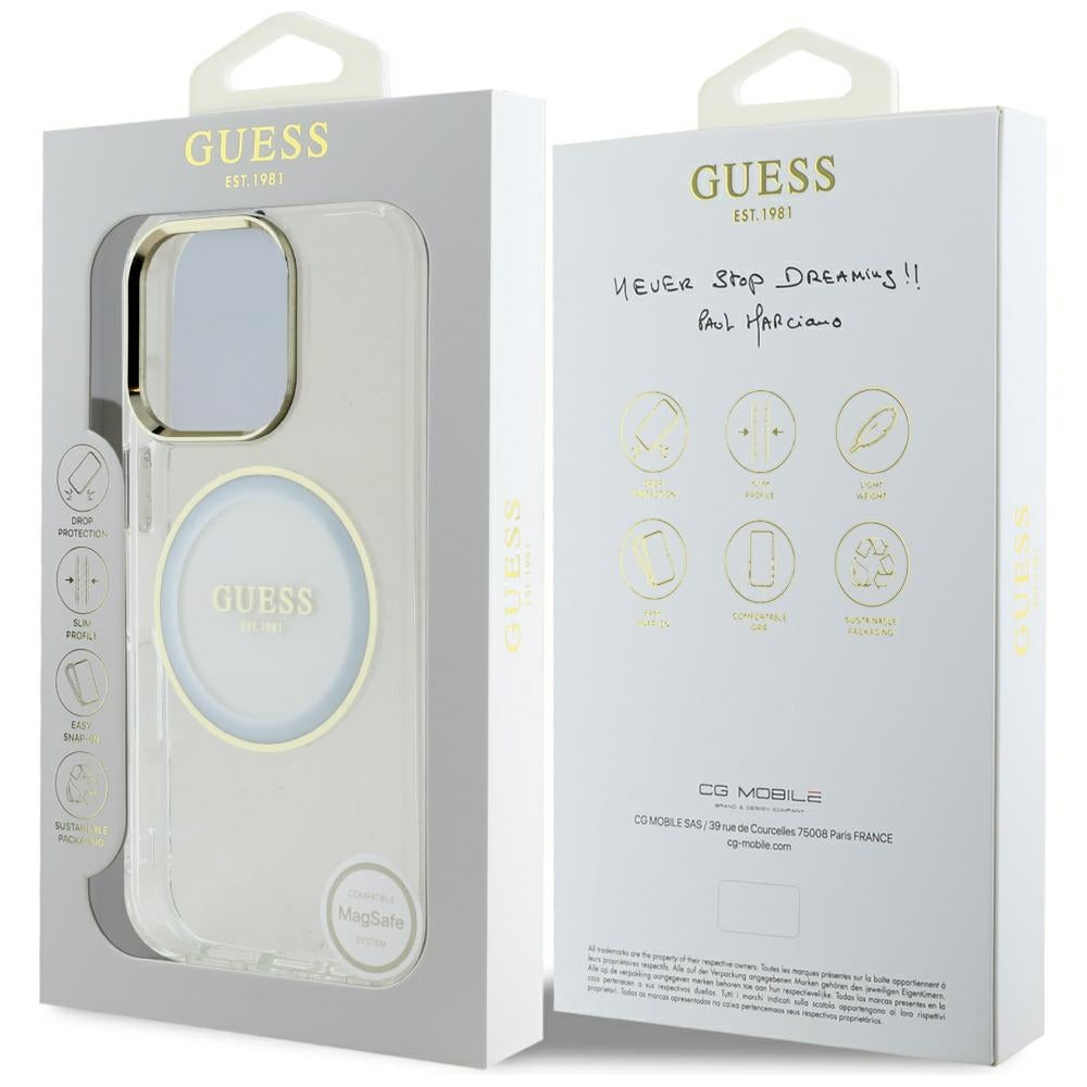 Custodia MagSafe per Apple iPhone 16 Pro, Guess, IML Metal Colored Circle, Bianca