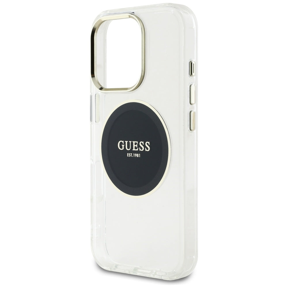 Custodia MagSafe per Apple iPhone 16 Pro, Guess, IML Metal Colored Circle, Nera