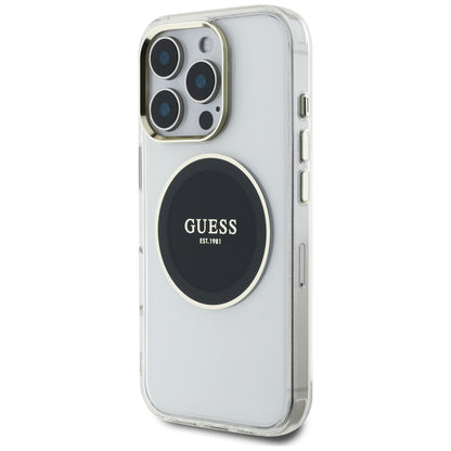 Custodia MagSafe per Apple iPhone 16 Pro, Guess, IML Metal Colored Circle, Nera