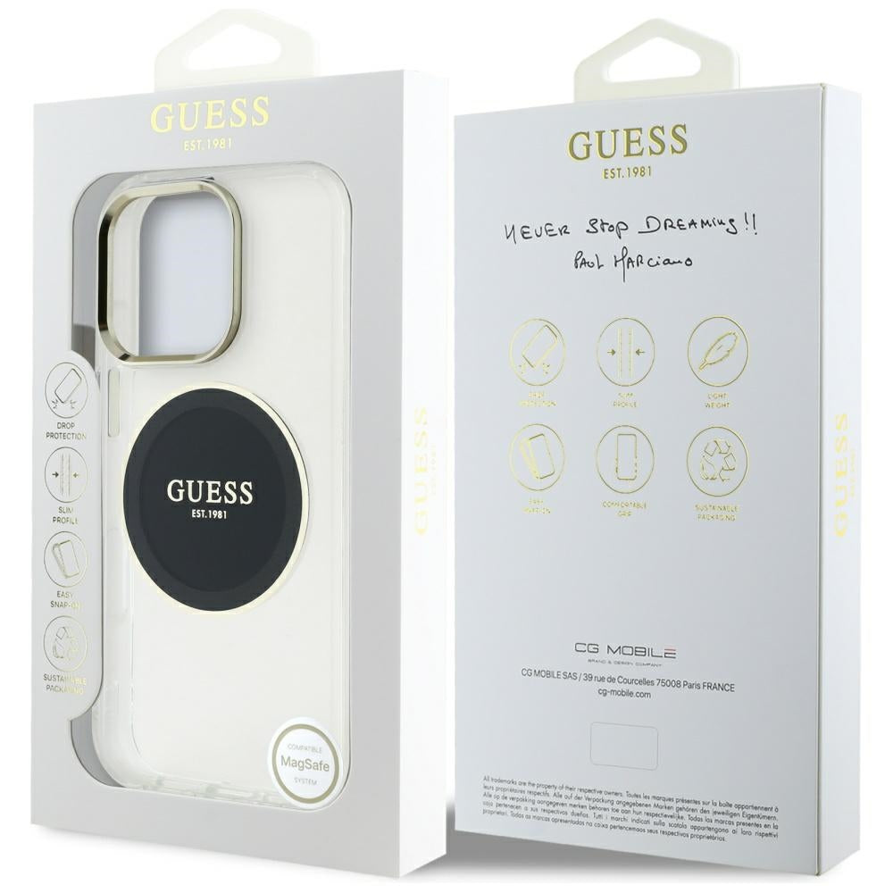Custodia MagSafe per Apple iPhone 16 Pro, Guess, IML Metal Colored Circle, Nera