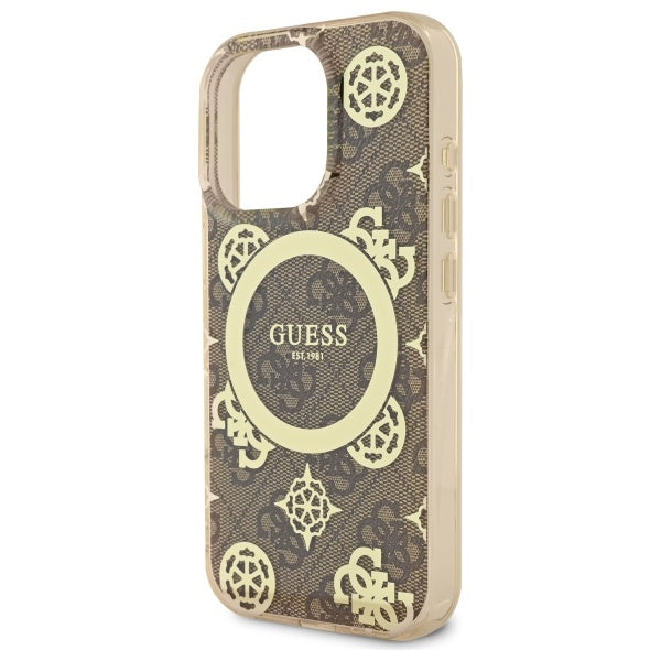 Custodia MagSafe per Apple iPhone 16 Pro, Guess, IML Peony On 4G Background, Marrone