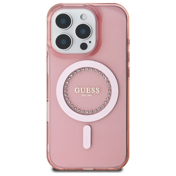 MagSafe Case for Apple iPhone 16 Pro, Guess, IML Rhinestone, Pink