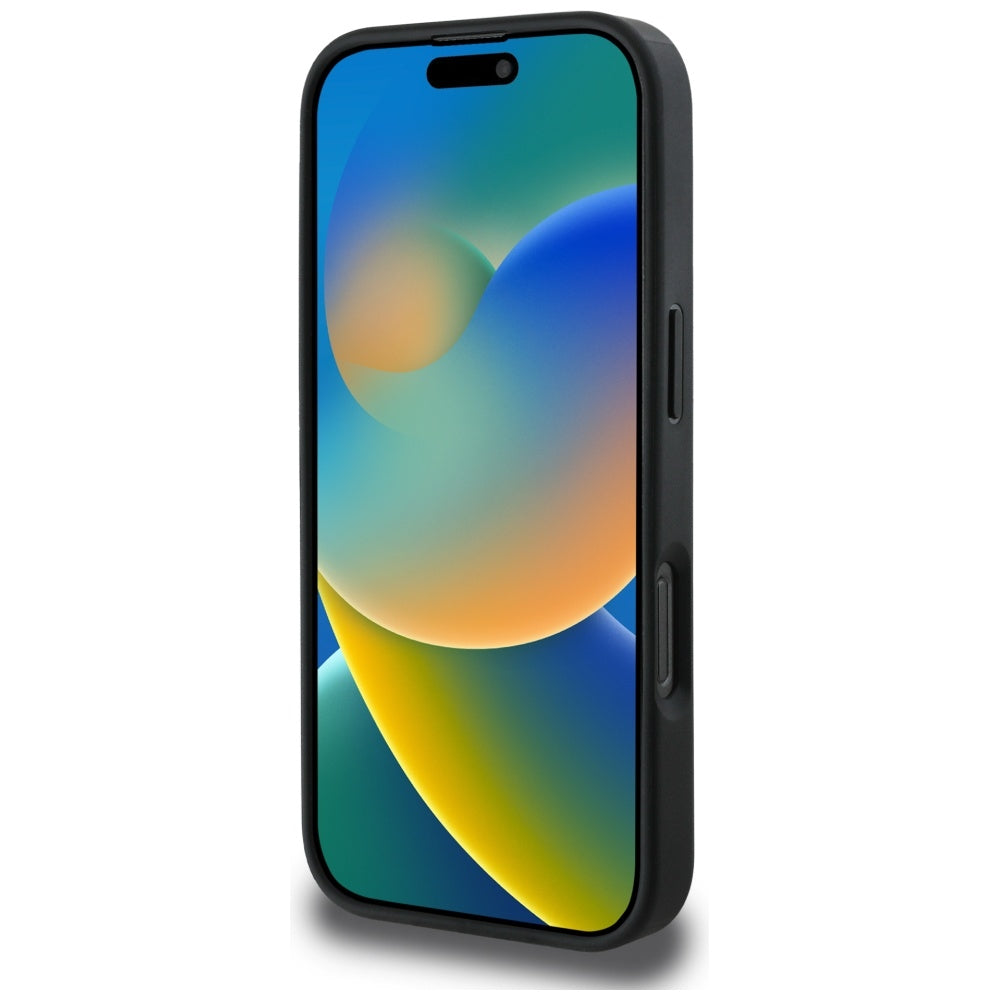 Custodia MagSafe per Apple iPhone 16 Pro, Guess, Peony Grained Hot Stamp Triangle, Nera