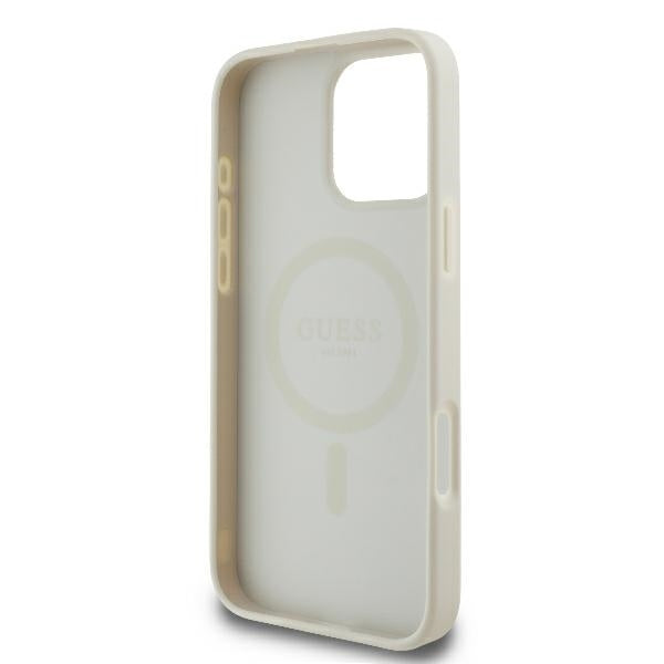 Custodia MagSafe per Apple iPhone 16 Pro, Guess, Peony Script, Bianca