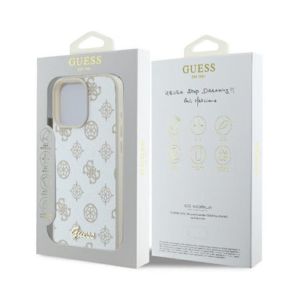 Custodia MagSafe per Apple iPhone 16 Pro, Guess, Peony Script, Bianca