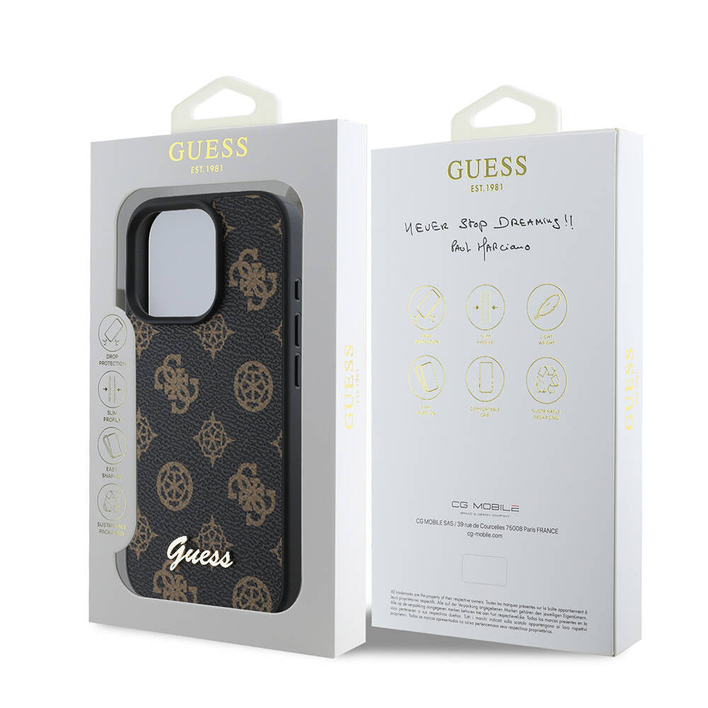 Custodia MagSafe per Apple iPhone 16 Pro, Guess, Peony Script, Nera