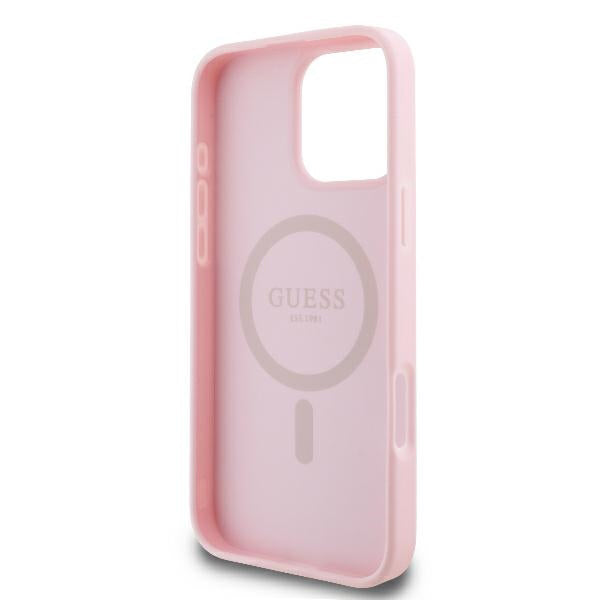 Custodia MagSafe per Apple iPhone 16 Pro, Guess, Peony Script, Rosa