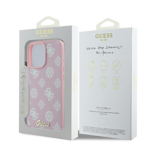 Custodia MagSafe per Apple iPhone 16 Pro, Guess, Peony Script, Rosa