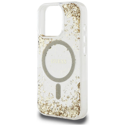Custodia MagSafe per Apple iPhone 16 Pro, Guess, Resin Bottom Glitter, Dorata