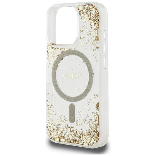 Custodia MagSafe per Apple iPhone 16 Pro, Guess, Resin Bottom Glitter, Dorata
