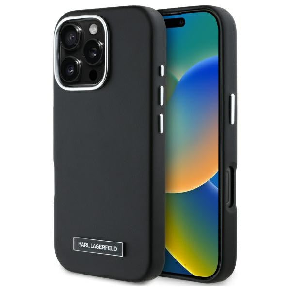 Custodia MagSafe per Apple iPhone 16 Pro, Karl Lagerfeld, FW Metal Plate, Nera