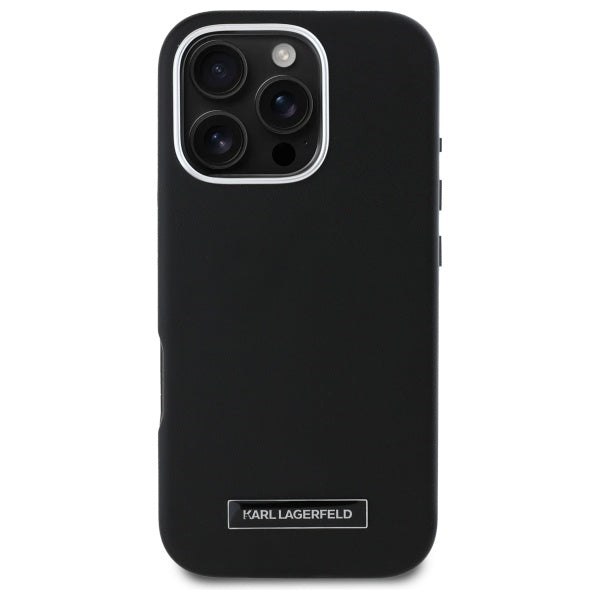Custodia MagSafe per Apple iPhone 16 Pro, Karl Lagerfeld, FW Metal Plate, Nera