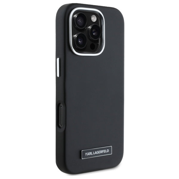 Custodia MagSafe per Apple iPhone 16 Pro, Karl Lagerfeld, FW Metal Plate, Nera