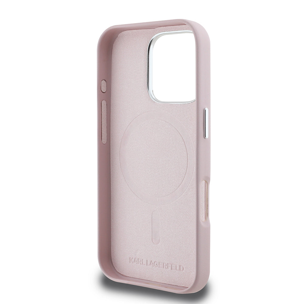 Custodia MagSafe per Apple iPhone 16 Pro, Karl Lagerfeld, FW Metal Plate, Rosa