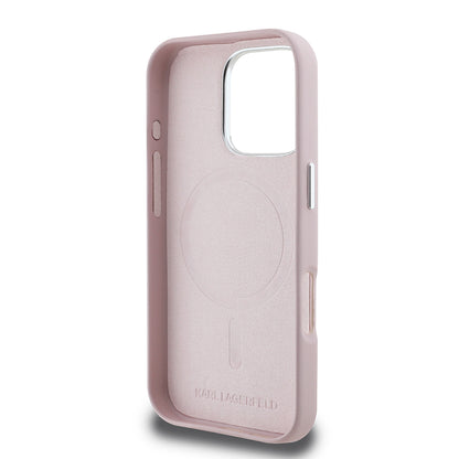 Custodia MagSafe per Apple iPhone 16 Pro, Karl Lagerfeld, FW Metal Plate, Rosa