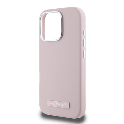 Custodia MagSafe per Apple iPhone 16 Pro, Karl Lagerfeld, FW Metal Plate, Rosa