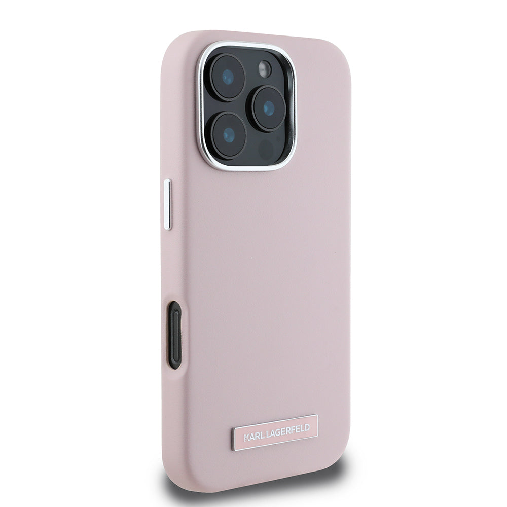 Custodia MagSafe per Apple iPhone 16 Pro, Karl Lagerfeld, FW Metal Plate, Rosa