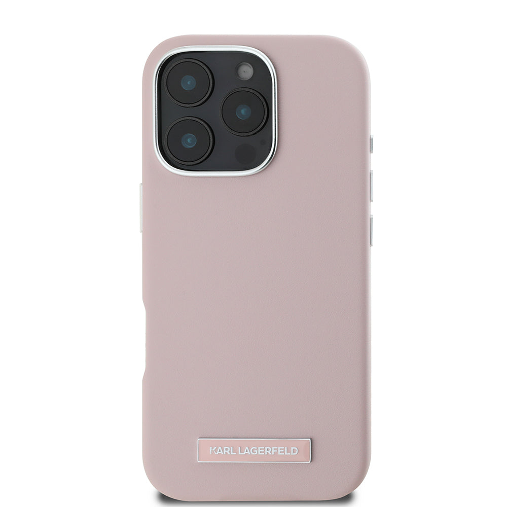 Custodia MagSafe per Apple iPhone 16 Pro, Karl Lagerfeld, FW Metal Plate, Rosa