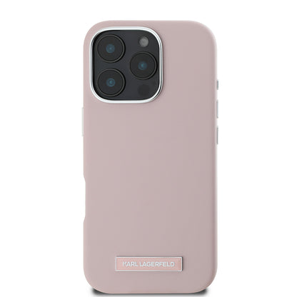 Custodia MagSafe per Apple iPhone 16 Pro, Karl Lagerfeld, FW Metal Plate, Rosa