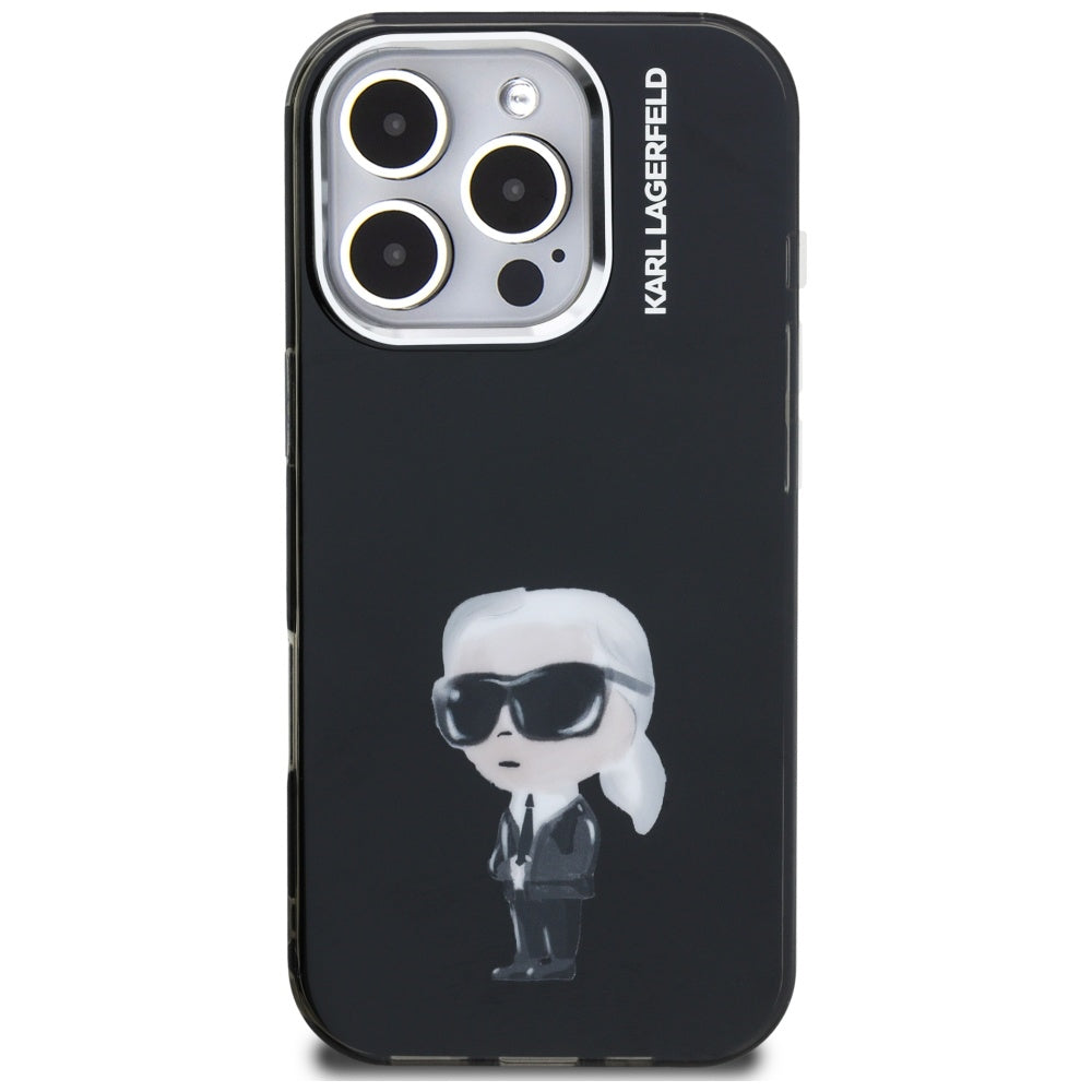 Custodia MagSafe per Apple iPhone 16 Pro, Karl Lagerfeld, IML Aquarelle Logo Karl, Nera