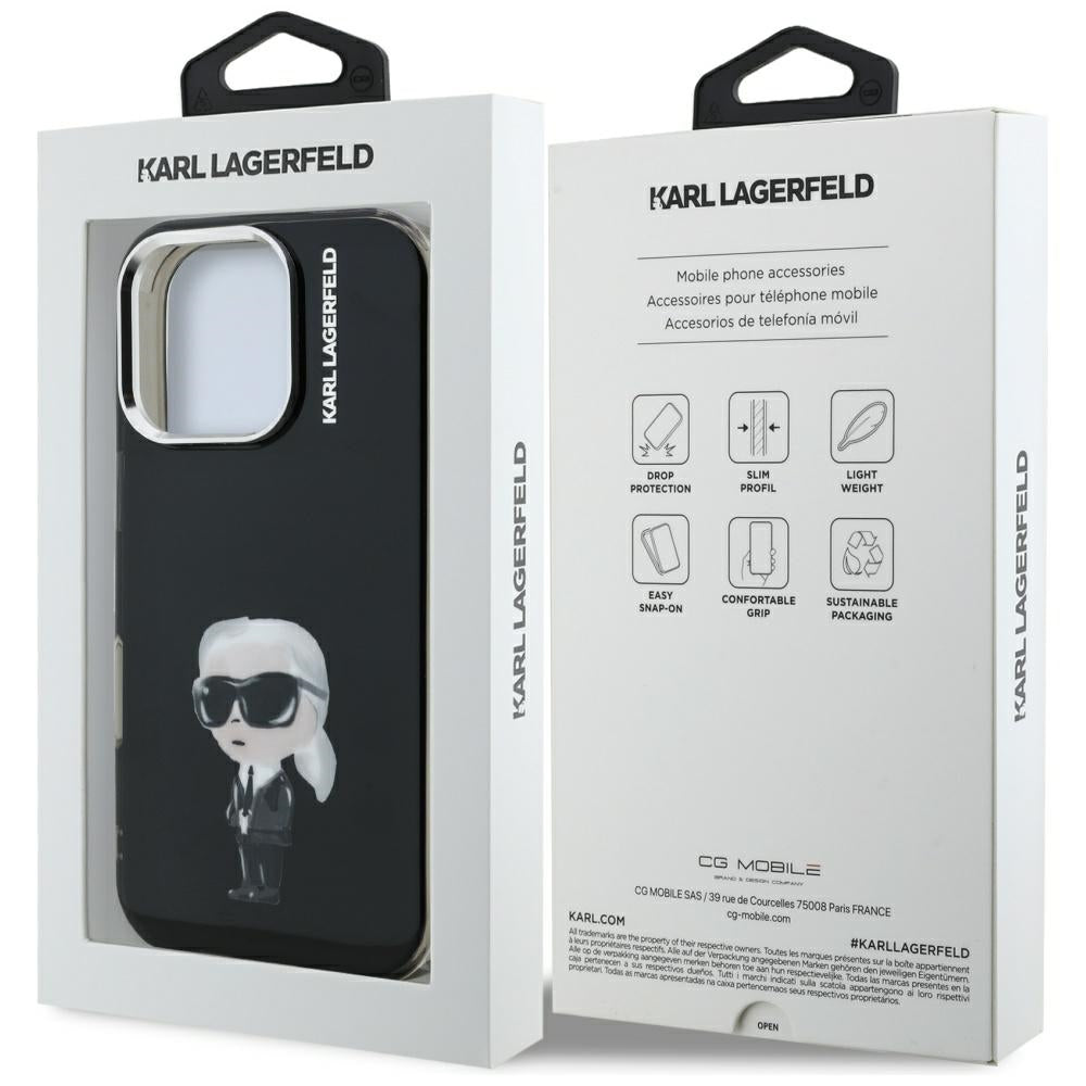 Custodia MagSafe per Apple iPhone 16 Pro, Karl Lagerfeld, IML Aquarelle Logo Karl, Nera