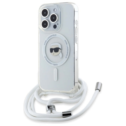 Custodia MagSafe per Apple iPhone 16 Pro, Karl Lagerfeld, IML Crossbody Karl's Head, Trasparente