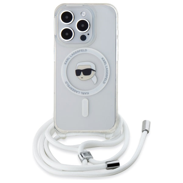 Custodia MagSafe per Apple iPhone 16 Pro, Karl Lagerfeld, IML Crossbody Karl's Head, Trasparente