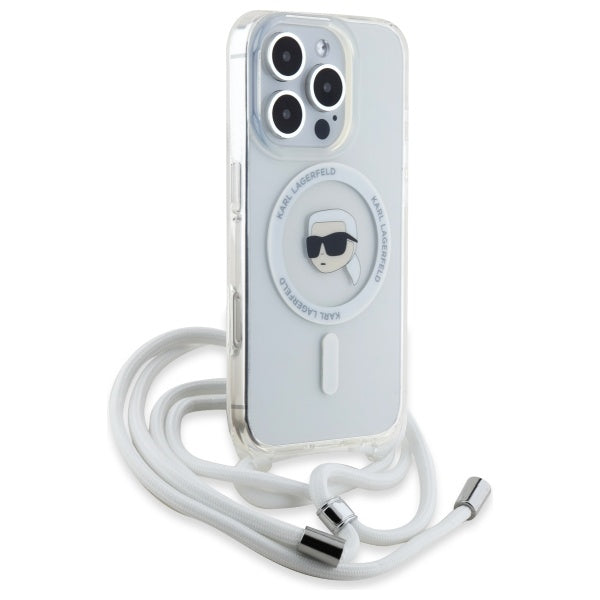 Custodia MagSafe per Apple iPhone 16 Pro, Karl Lagerfeld, IML Crossbody Karl's Head, Trasparente