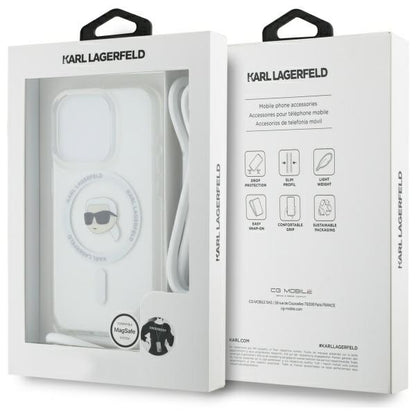 Custodia MagSafe per Apple iPhone 16 Pro, Karl Lagerfeld, IML Crossbody Karl's Head, Trasparente