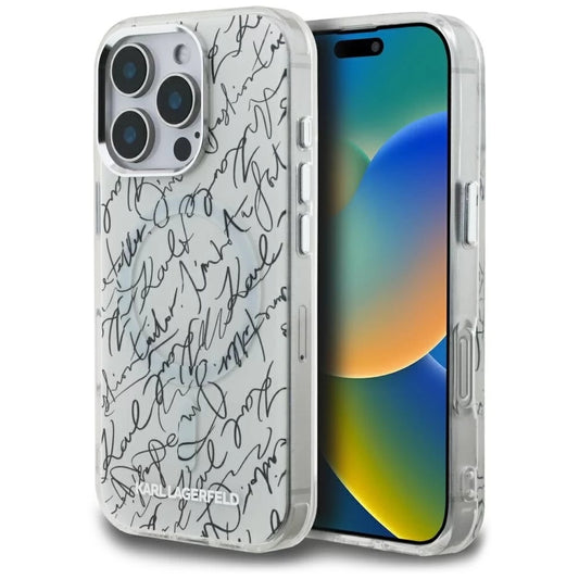 Custodia MagSafe per Apple iPhone 16 Pro, Karl Lagerfeld, IML Karl Script Pattern, Bianca