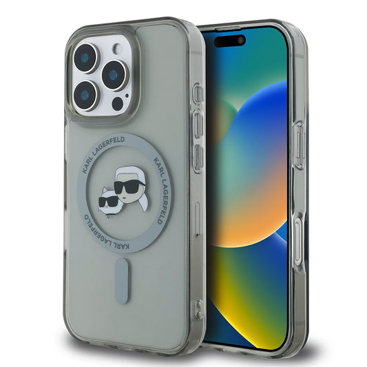 Custodia MagSafe per Apple iPhone 16 Pro, Karl Lagerfeld, IML Metal Karl & Choupette's Heads, Nera