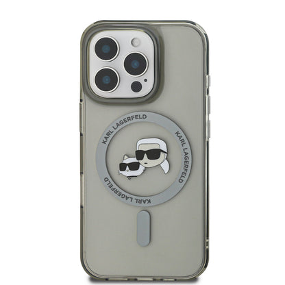 Custodia MagSafe per Apple iPhone 16 Pro, Karl Lagerfeld, IML Metal Karl & Choupette's Heads, Nera
