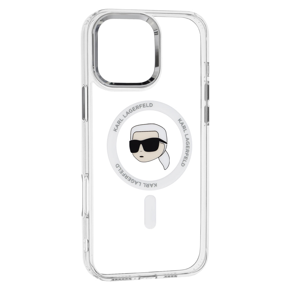 Custodia MagSafe per Apple iPhone 16 Pro, Karl Lagerfeld, IML Metal Karl's Head, Bianca