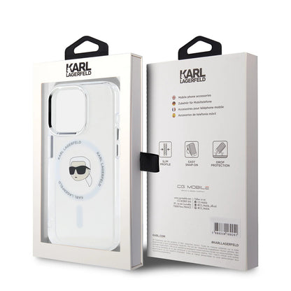 Custodia MagSafe per Apple iPhone 16 Pro, Karl Lagerfeld, IML Metal Karl's Head, Bianca