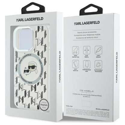 Custodia MagSafe per Apple iPhone 16 Pro, Karl Lagerfeld, IML Monogramma Karl & Choupette's Heads, Trasparente