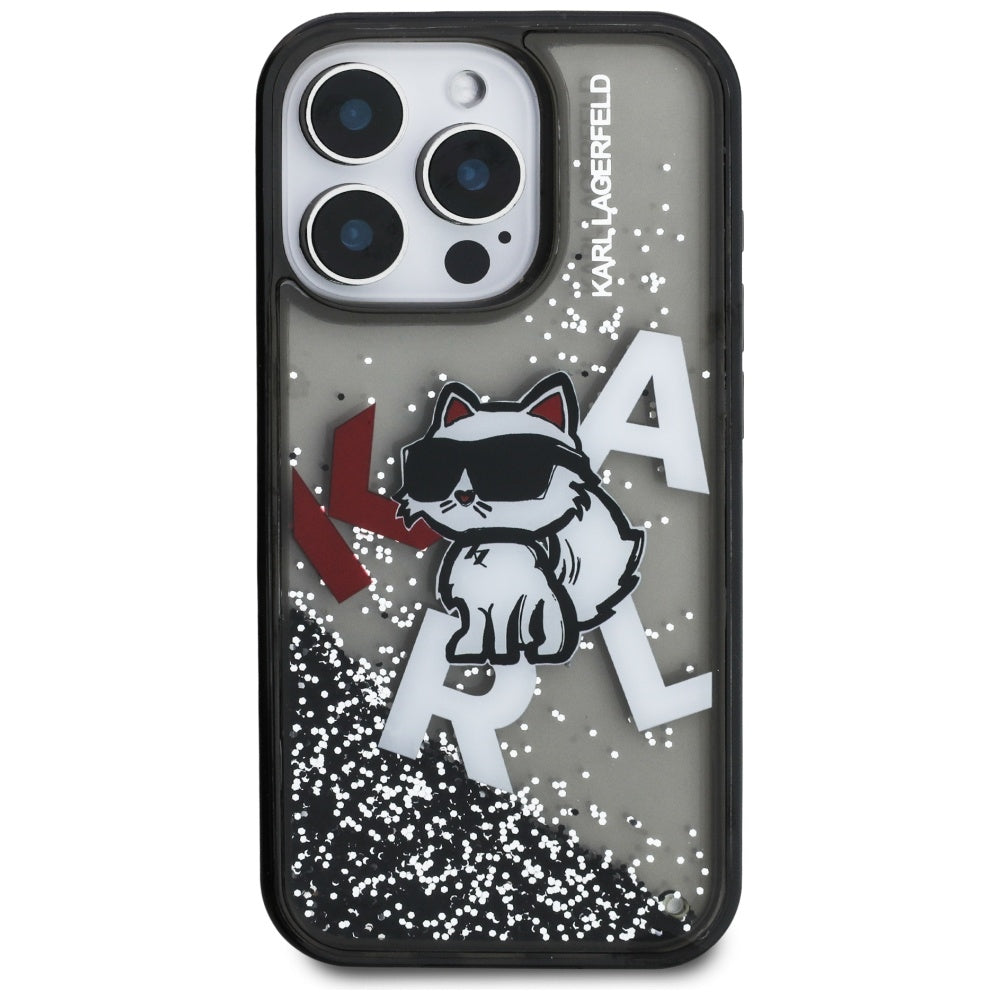 Custodia MagSafe per Apple iPhone 16 Pro, Karl Lagerfeld, Liquid Glitter Choupette Logo, Nera