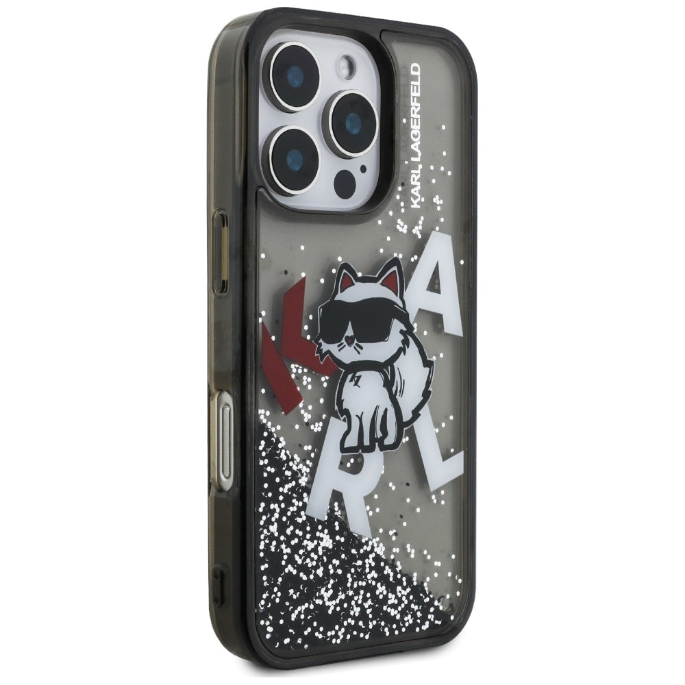 Custodia MagSafe per Apple iPhone 16 Pro, Karl Lagerfeld, Liquid Glitter Choupette Logo, Nera